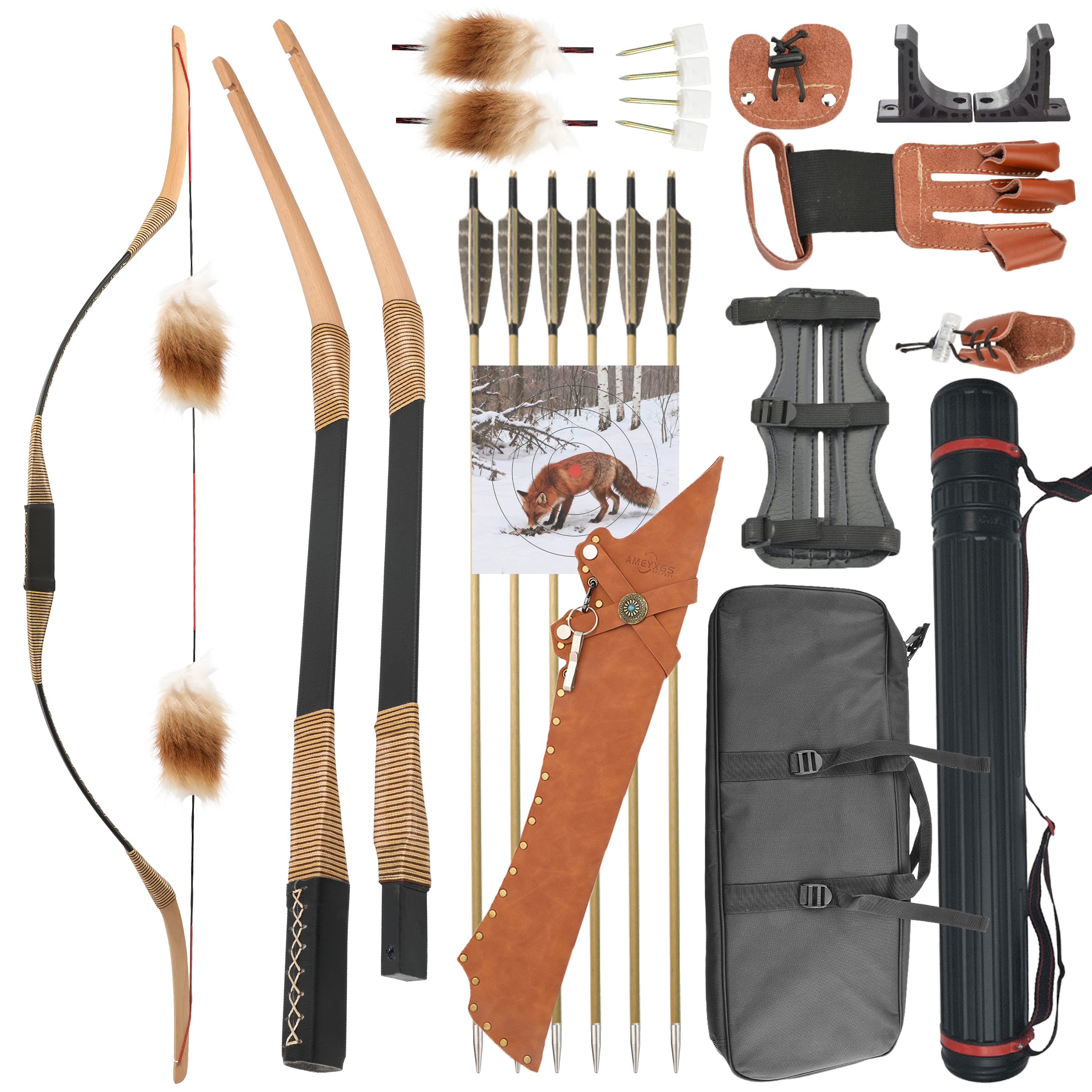 Traditional Bow Wood Horsebow Kit 55inch 20-35lbs RH LH Takedown