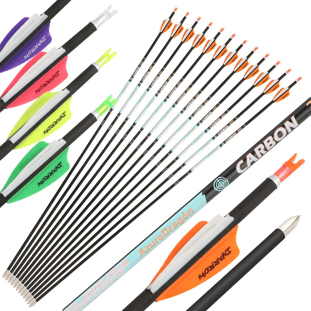 Pure Carbon Arrows 32 inch SP300-1000 Vanes .003" Recurve Compound Bow