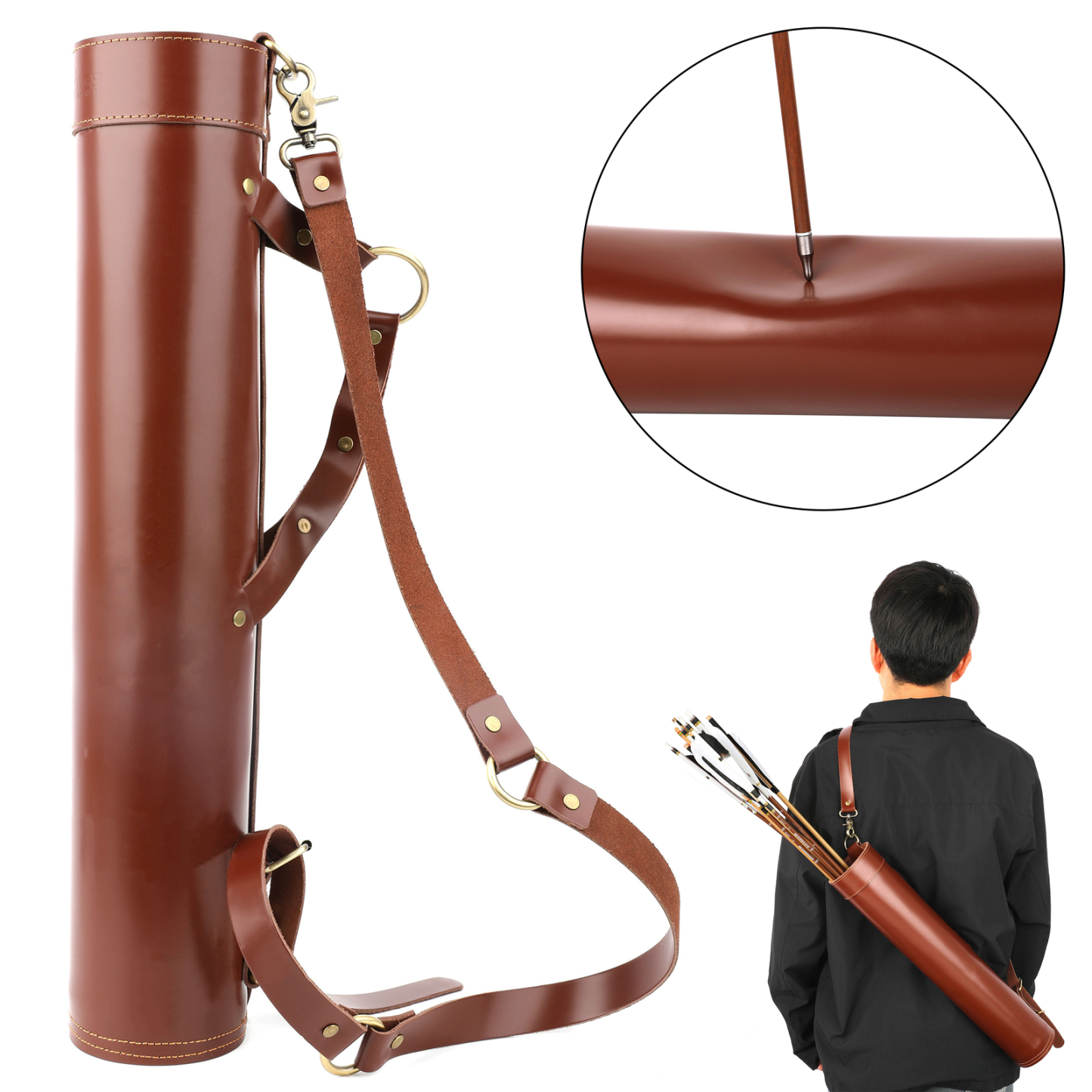 Leather Archery Quiver Shoulder/Waist Carry Handmade Cowhide LH RH