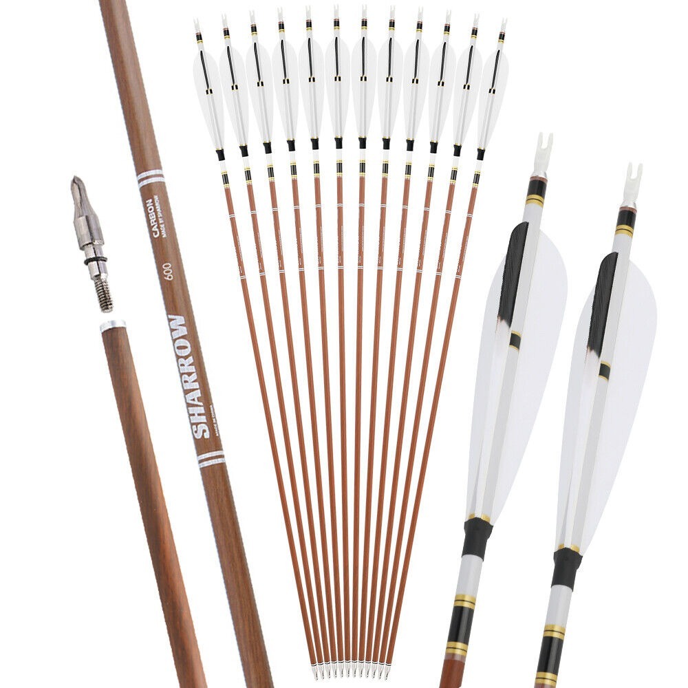 31 inch Pure Carbon Arrows 5 inch Natural Feather Archery Bow Hunting