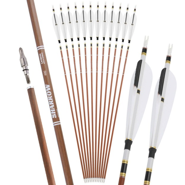31 inch Pure Carbon Arrows 5 inch Natural Feather Archery Bow Hunting