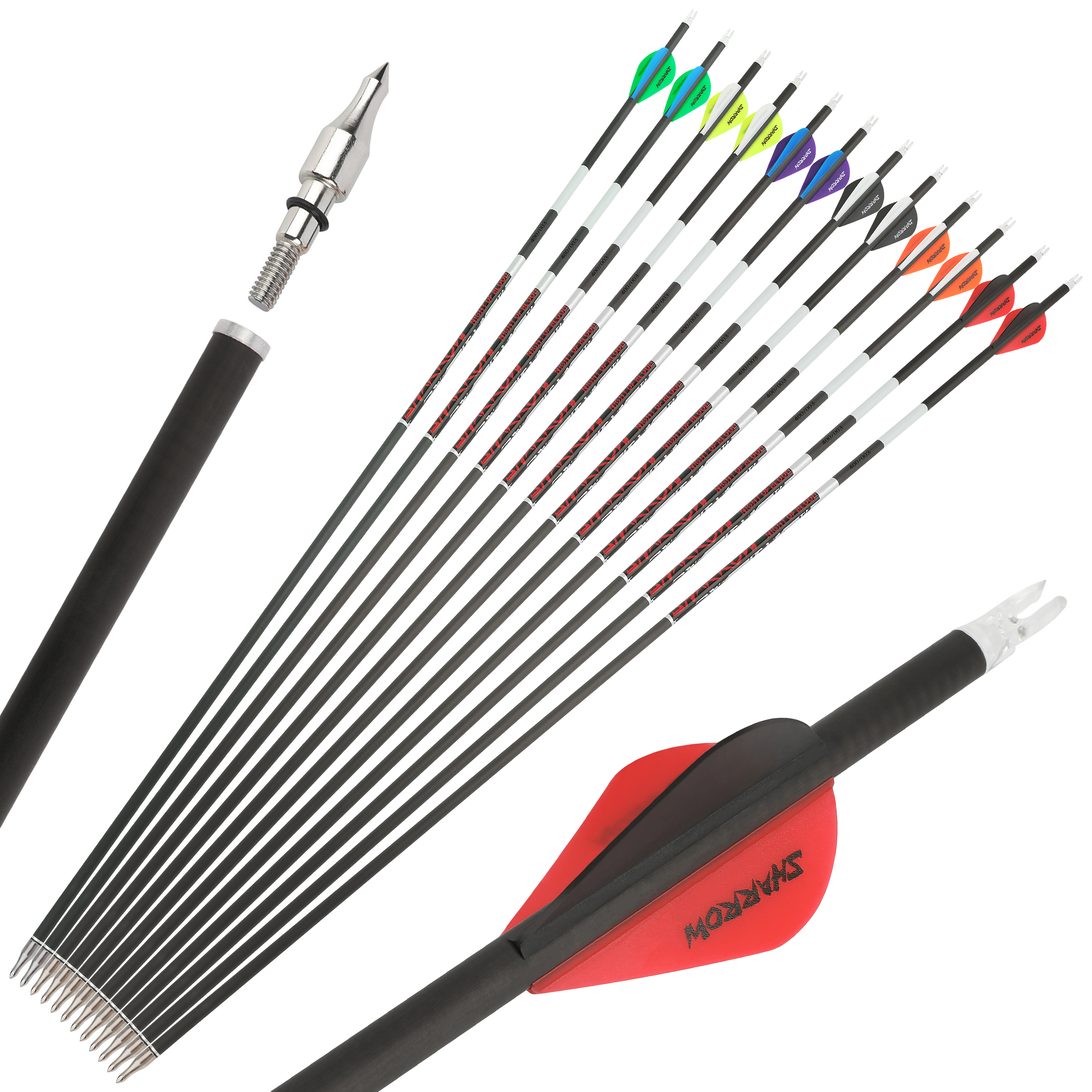 Pure Carbon Arrow Luminous SP300-600 Vanes Archery Hunting
