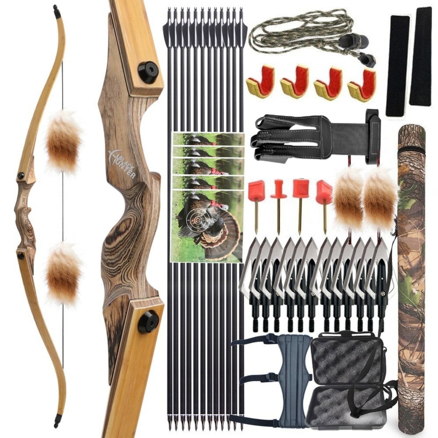 Black Hunter 60" Takedown Hunting Recurve Bow Kit 20-60lbs LH RH