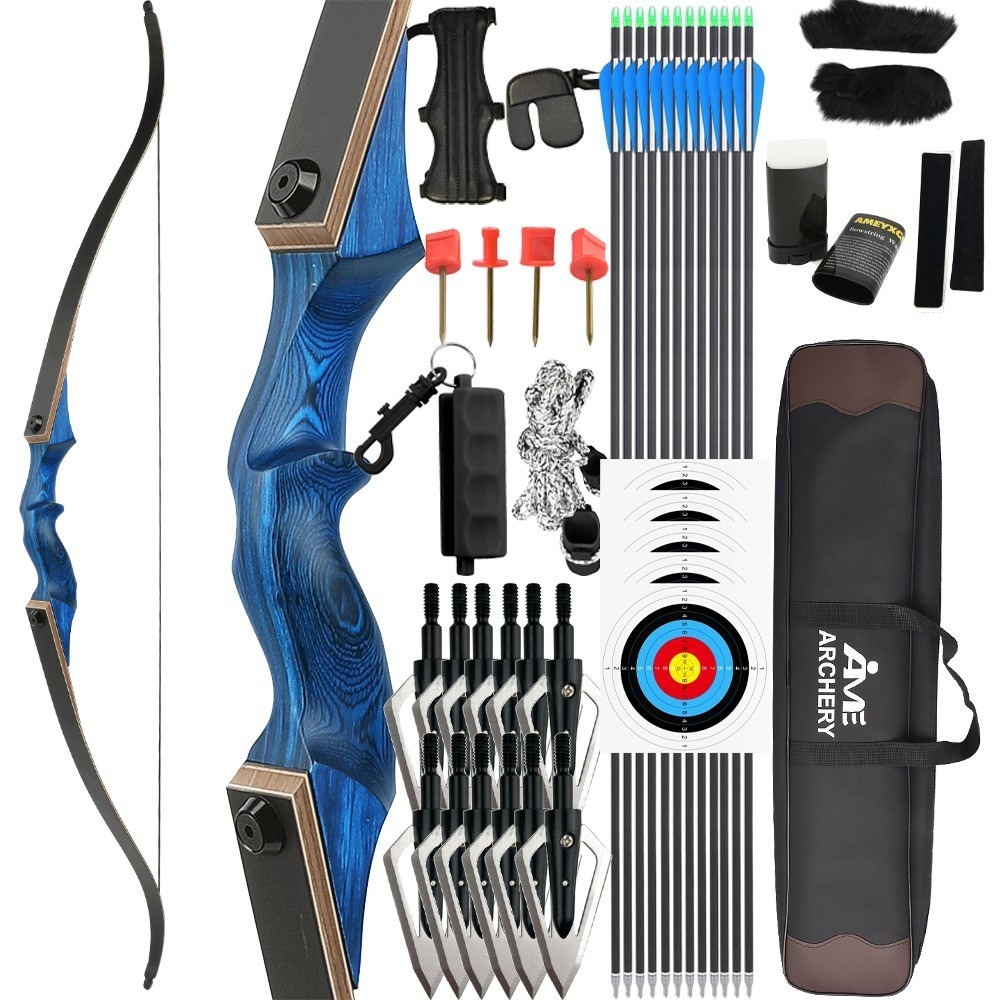 BLACK HUNTER Recurve Bow Set Traditional Takedown 60" 20-60lbs