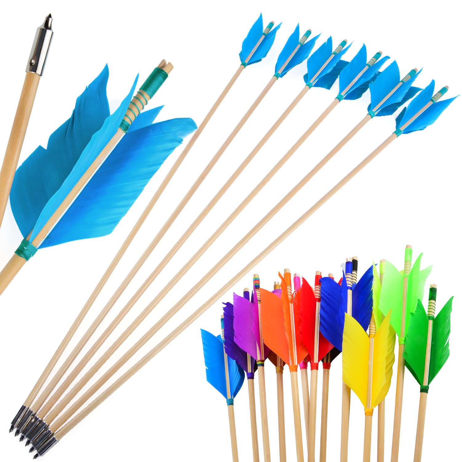 Archery Wooden Arrows Flu-Flu 32" Feathers Traditional Longbow Target