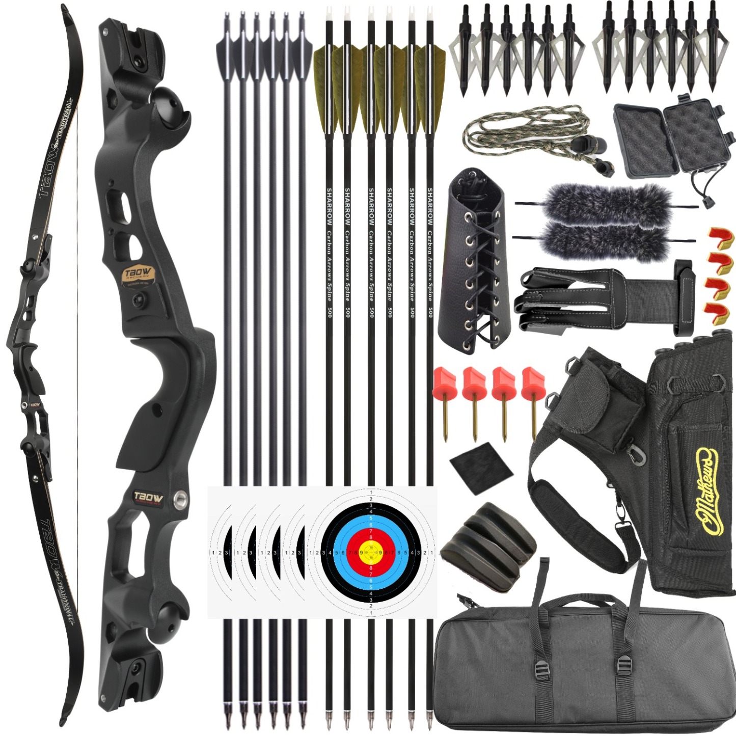 TBOW 62” Traditional  ILF Hunting Recurve Bow Set 30-60Lbs RH