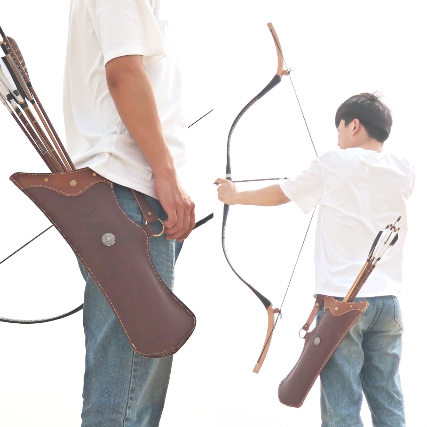 Handmade cowhide leather archery quiver for 20 arrows