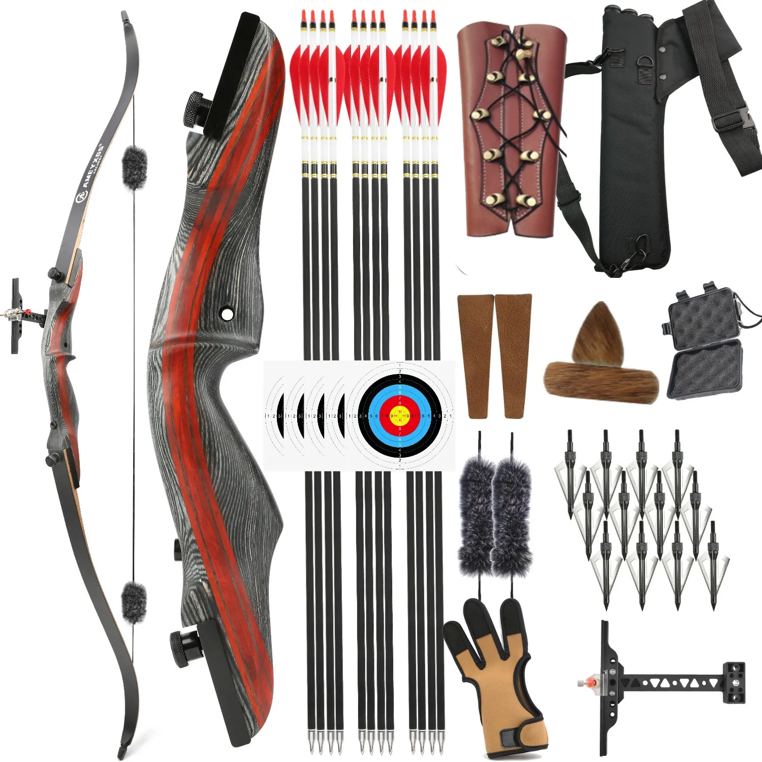 62" Takedown Recurve Bow and Arrows Hunting Set 20-50lbs