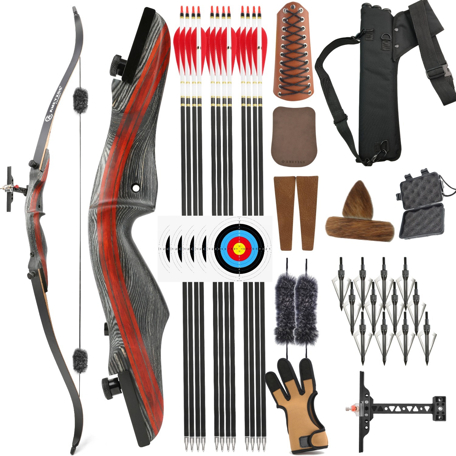 Takedown Hunting Recurve Bow 62" 20-50lbs Wooden Adult beginners RH