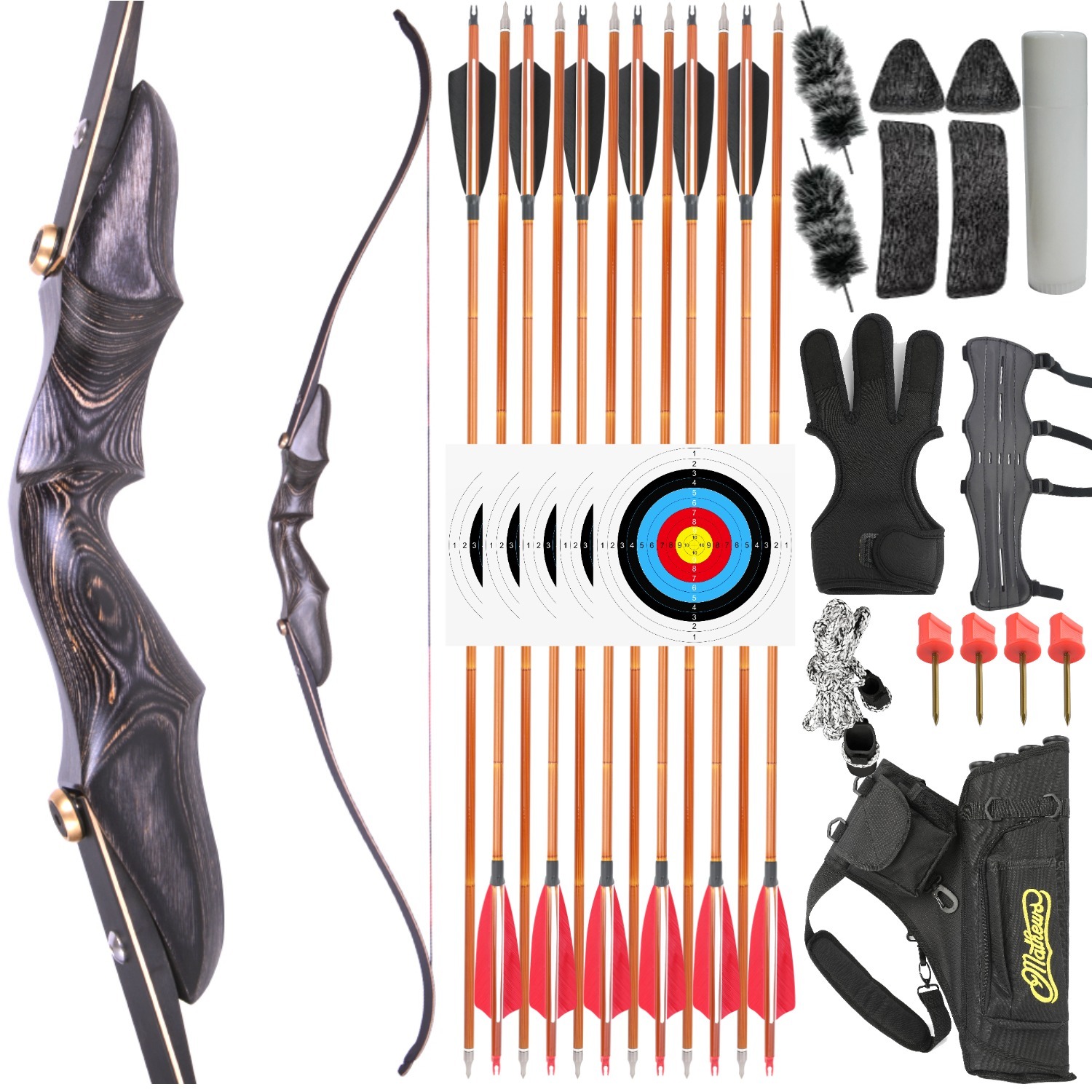 Takedown Recurve Bow Set ILF Traditional H15-58"Wooden Hunting