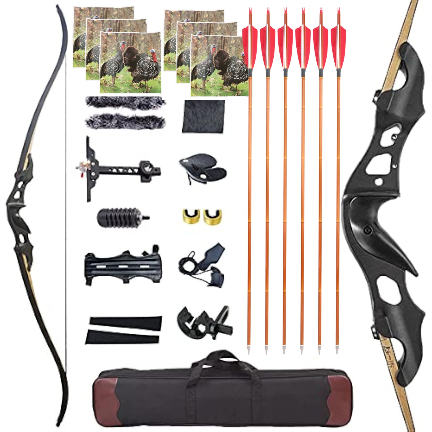 Black Hunter Takedown Recurve Bow Kit 60" Beginner Hunting