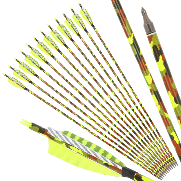 12pcs Mixed Carbon Arrows 4" Turkey Feather 30" Spine 500