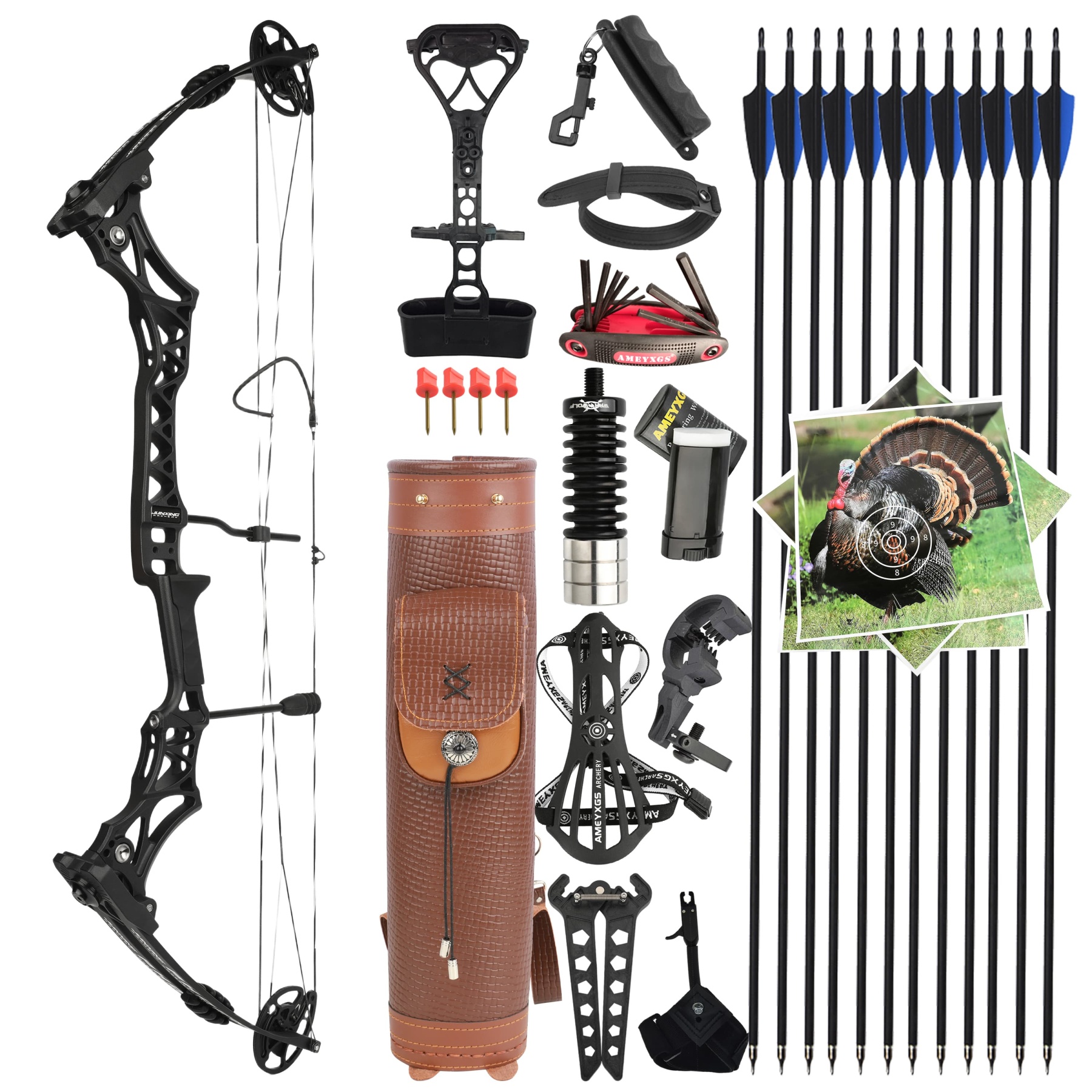 40" Compound Bow Set 30-55lbs Adjustable 12 Arrows 10 Targets