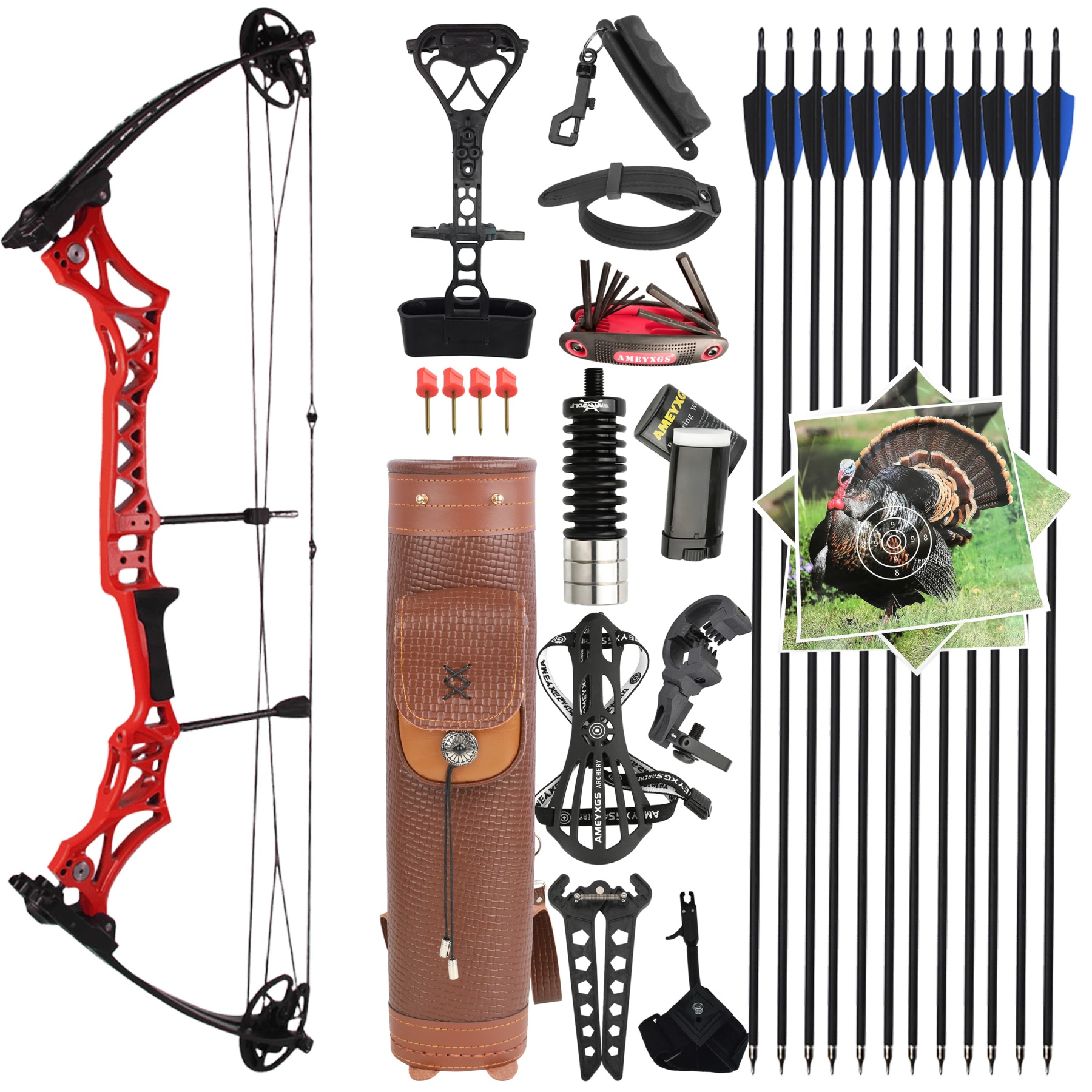 40" Compound Bow Set 30-55lbs Adjustable 12 Arrows 10 Targets 