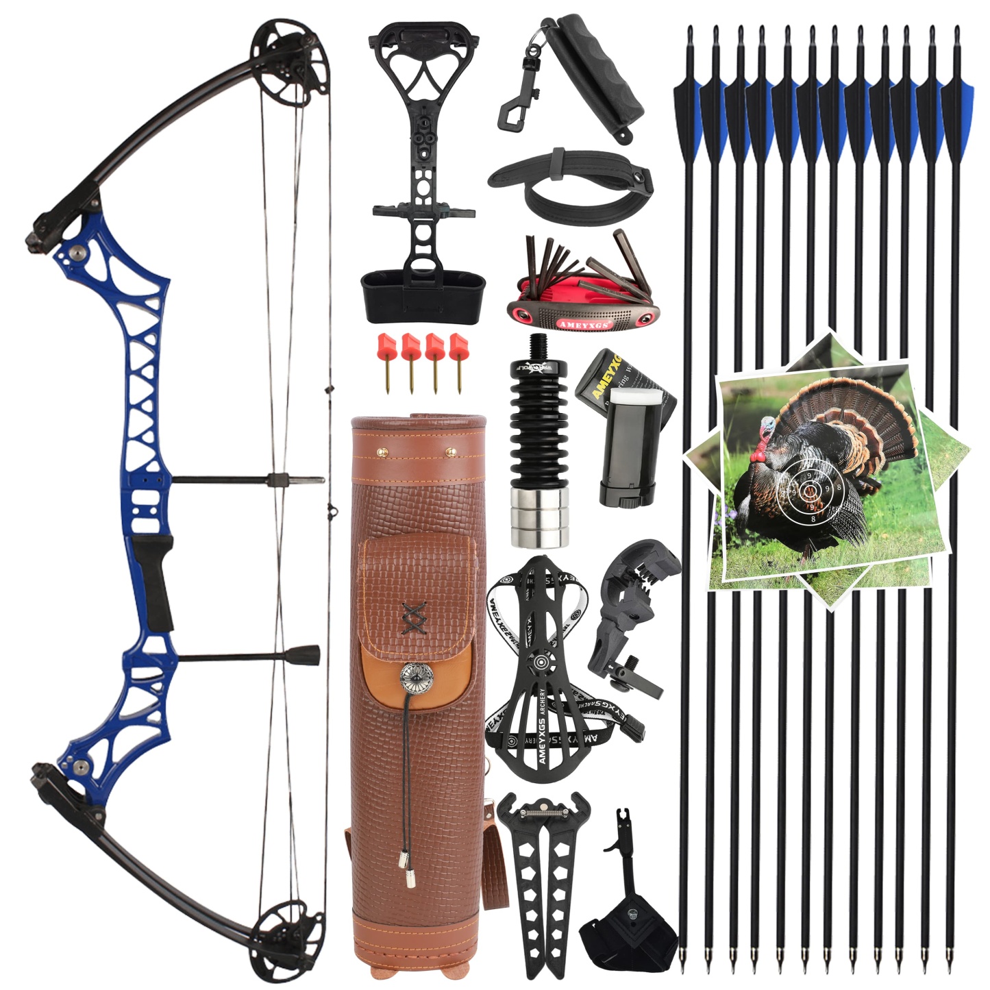 40" Compound Bow Set 30-55lbs Adjustable 12 Arrows 10 Targets 