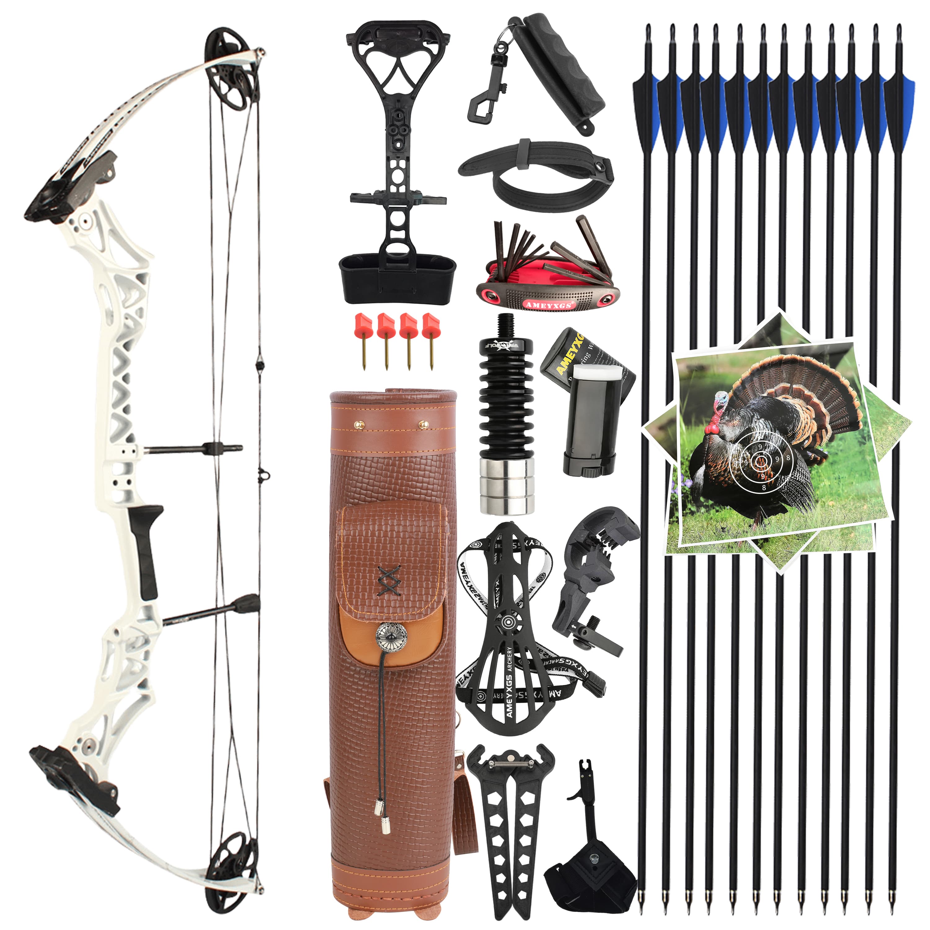 40" Compound Bow Set 30-55lbs Adjustable 12 Arrows 10 Targets 