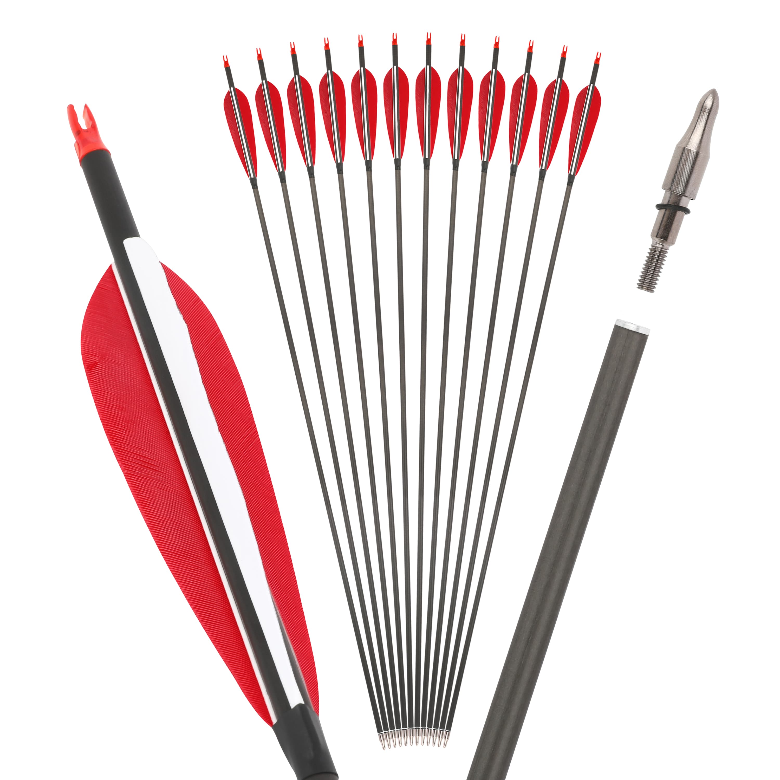 35.5" Pure Carbon Arrows 5" Feather Fletched Traditional Archery
