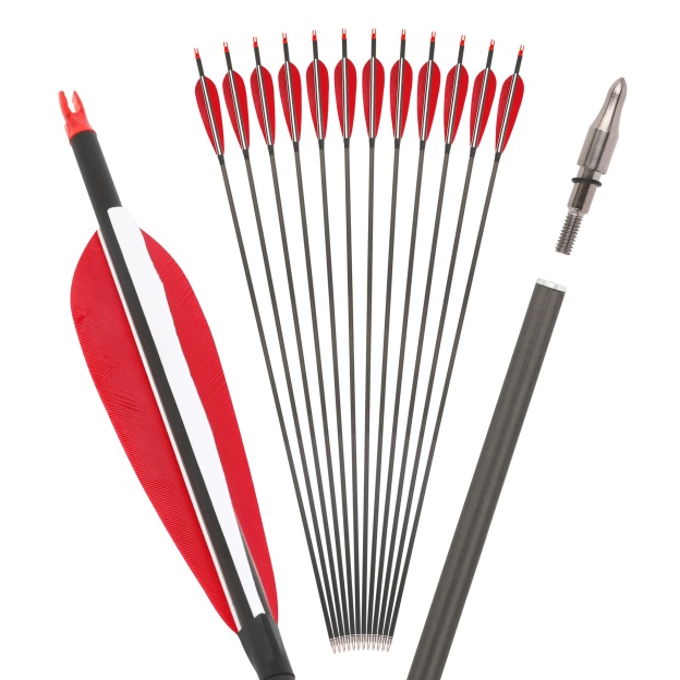 35.5" Pure Carbon Arrows 5" Feather Fletched Traditional Archery