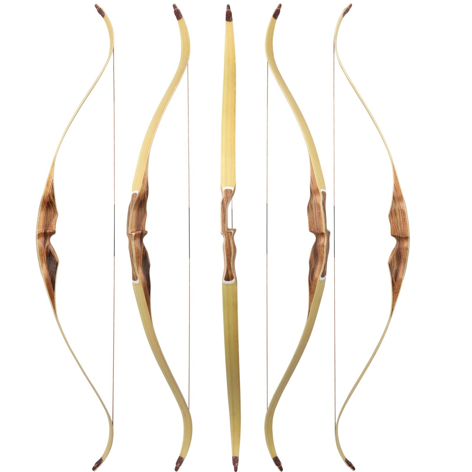 62'' One-Piece Traditional Recurve Bow Longbow Wooden 30-60lbs 
