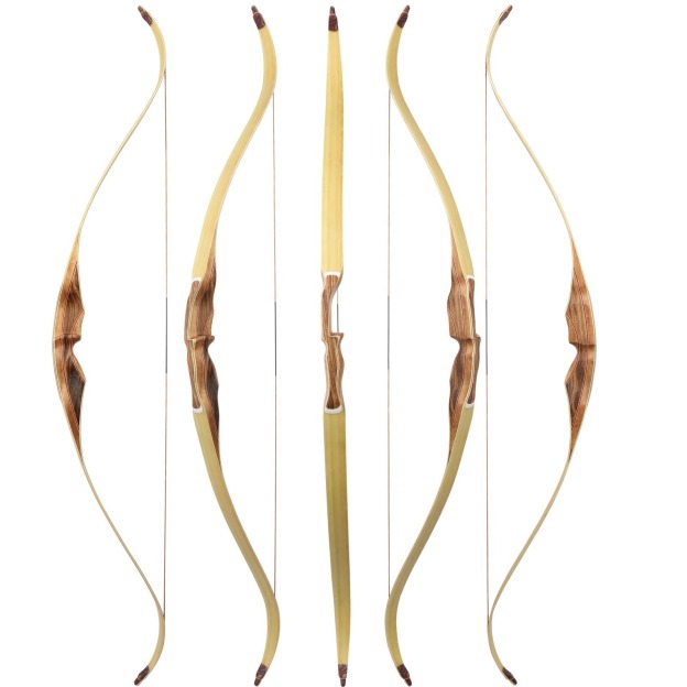 62'' One-Piece Traditional Recurve Bow Longbow Wooden 30-60lbs 