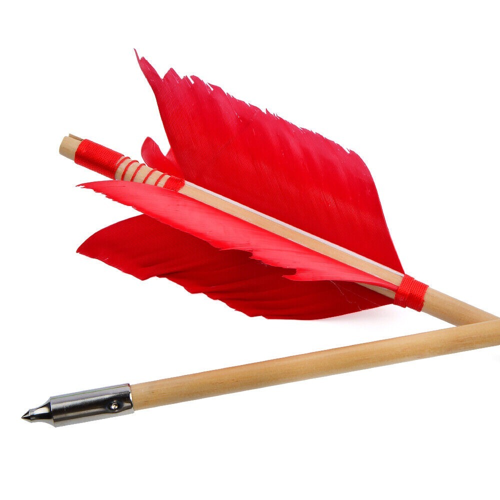 Archery Wooden Arrows Flu-Flu 32" Feathers Traditional Longbow Target