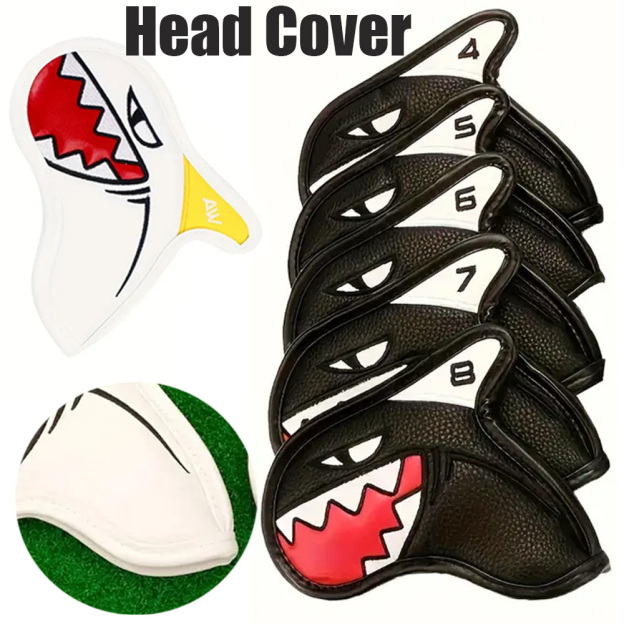 Waterproof PU Leather Golf Iron Head Covers 9x Shark Design