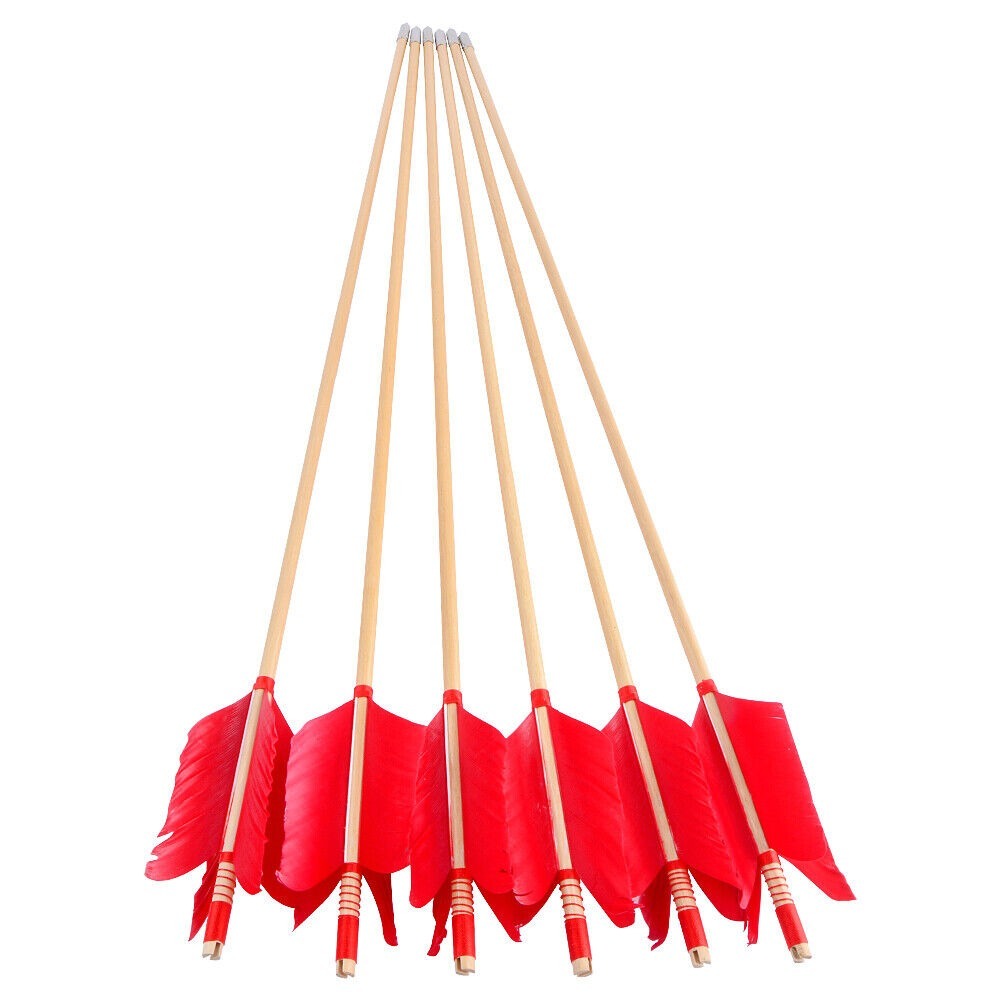 Archery Wooden Arrows Flu-Flu 32" Feathers Traditional Longbow Target