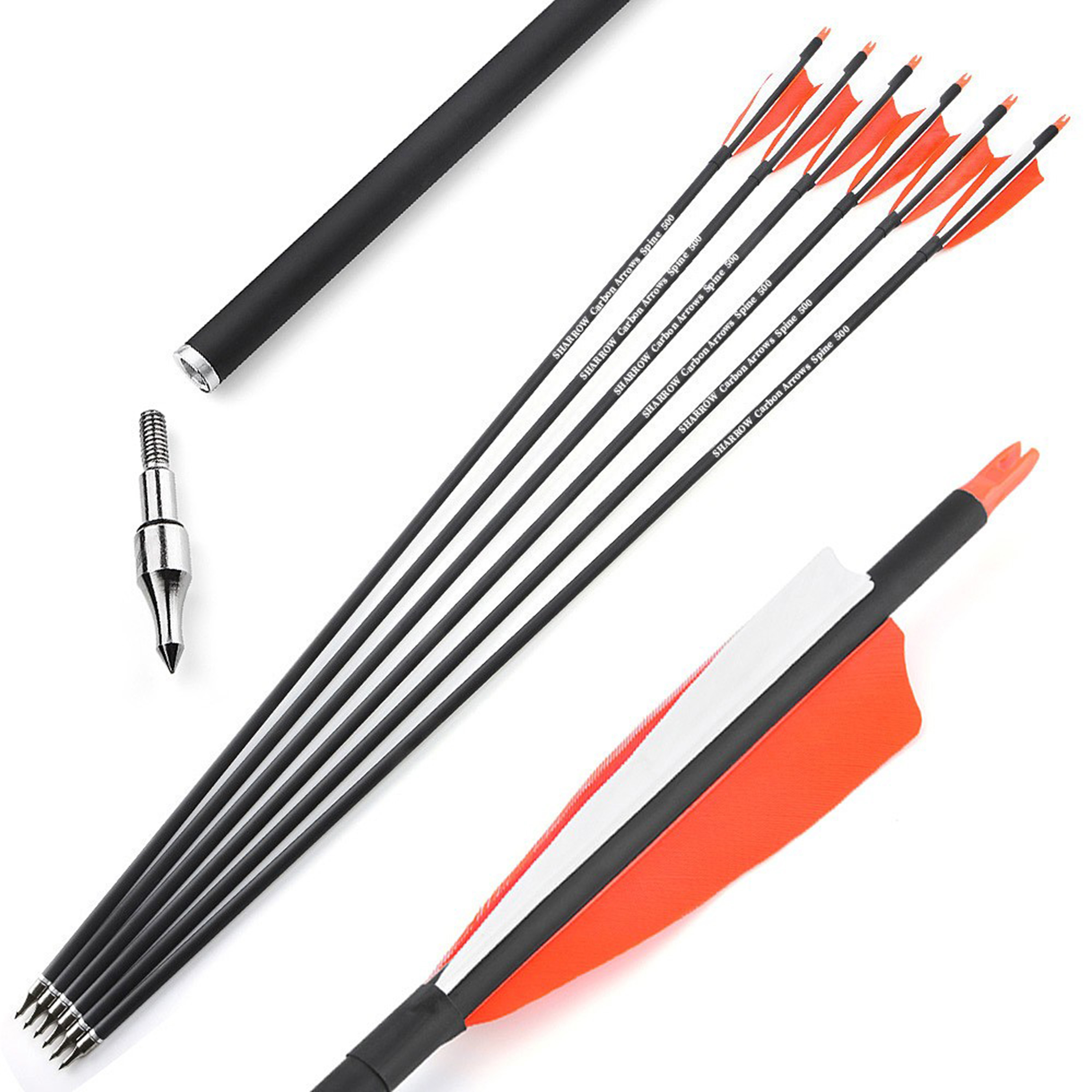 Archery Carbon Arrows Natural Feather Spine 500 Hunting Practice