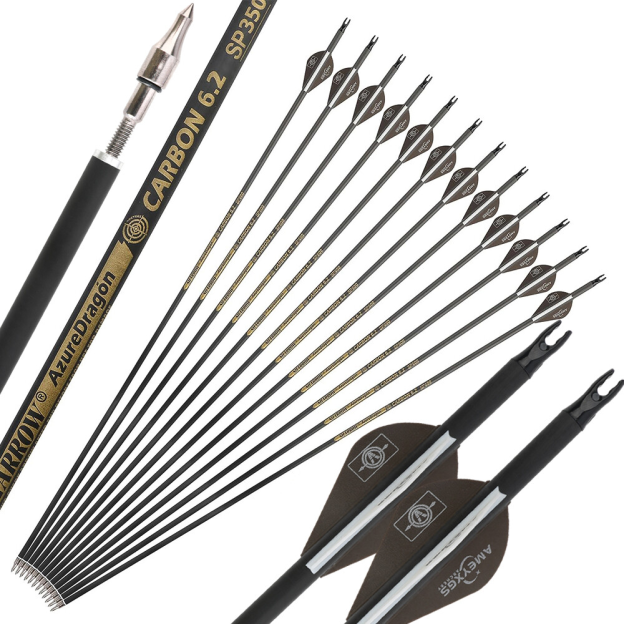 Pure Carbon Arrows 30" SP300-600 Shaft Vanes 6.2mm Hunting