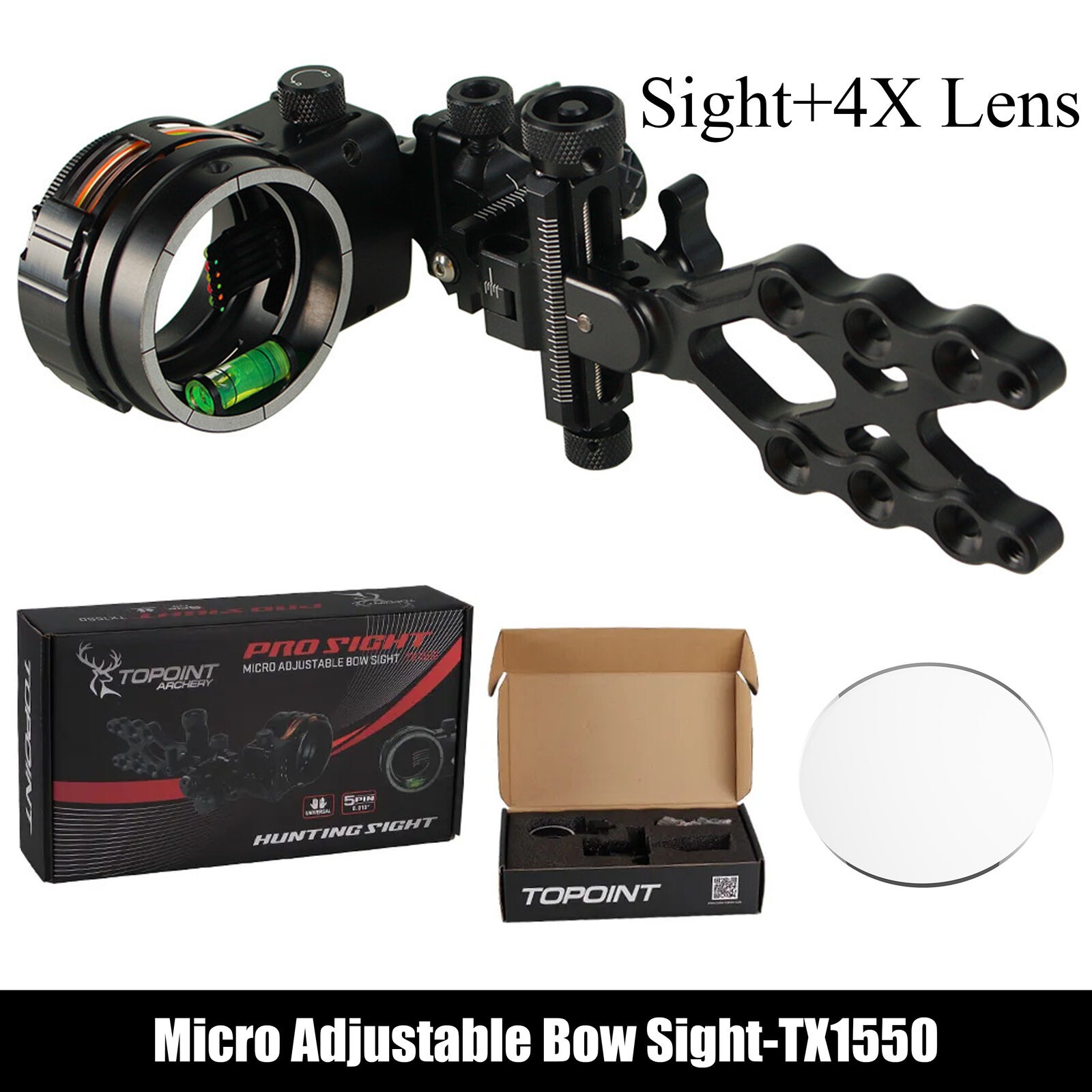 Topoint TX1550 Micro Adjustable Compound Bow Sight 5-Pin CNC Hunting