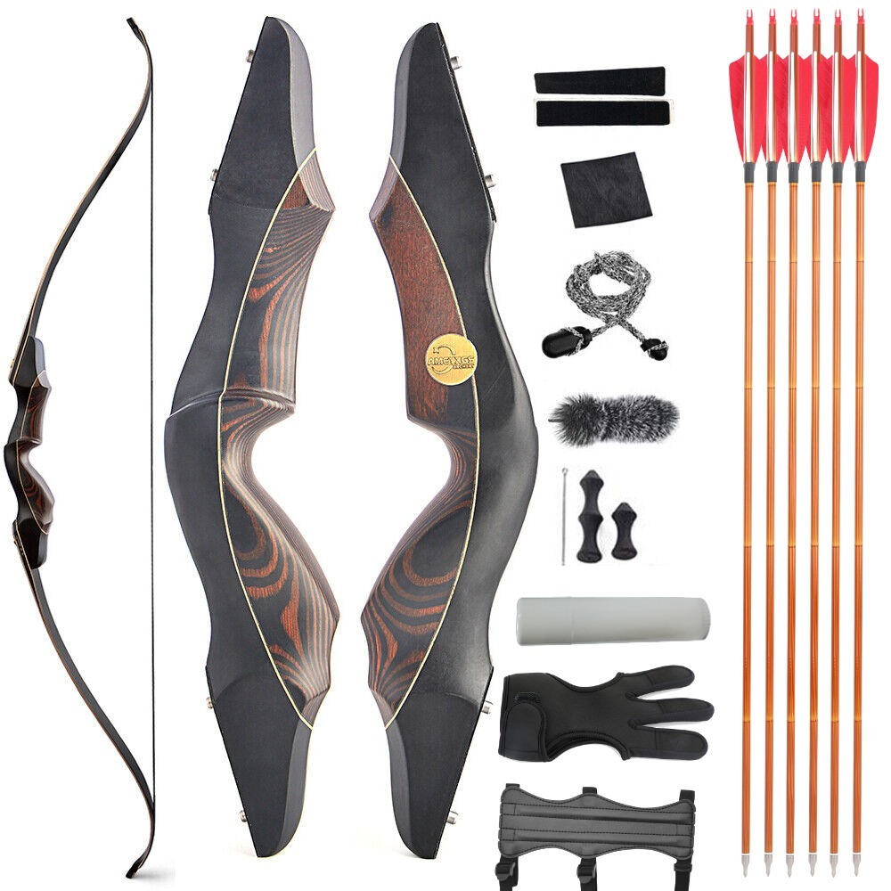 Adjustable draw weight recurve bow for hunting and target practice.
