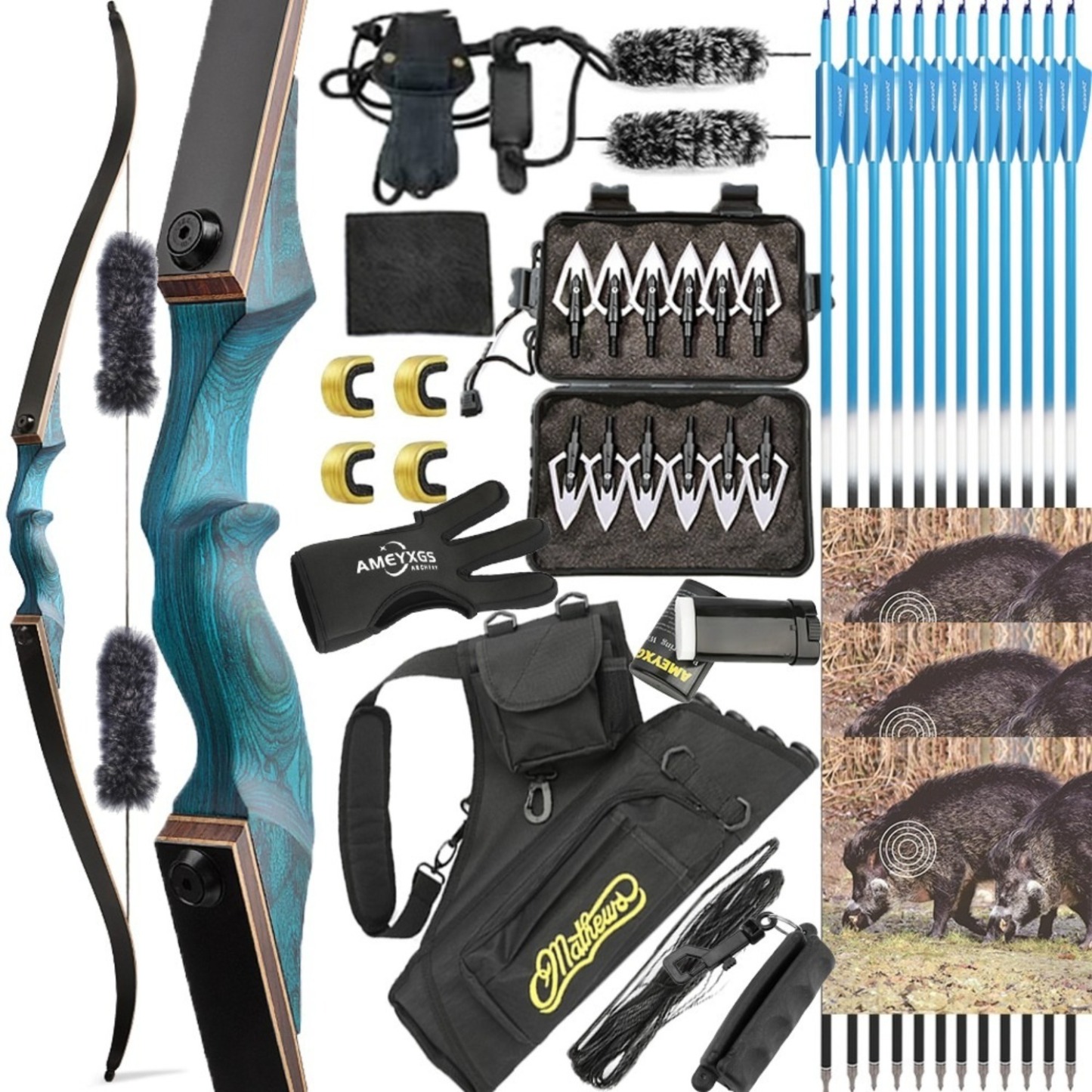 Black Hunter Takedown Recurve Bow Hunting Set 60" LH RH