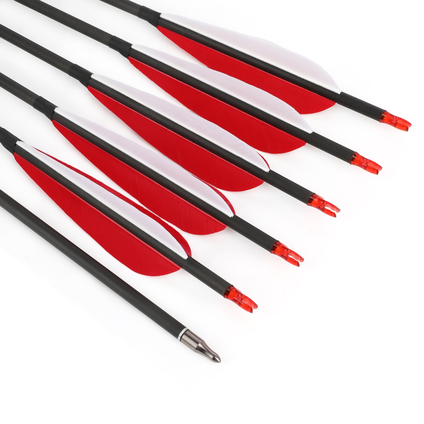 35.5" Pure Carbon Arrows 5" Feather Fletched Traditional Archery