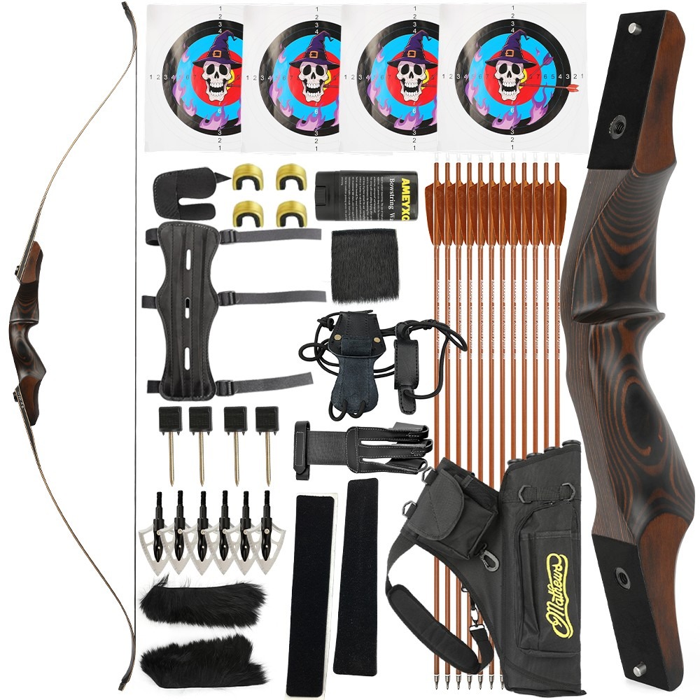 60" Traditional Recurve Bow Hunting Set 25-60lbs