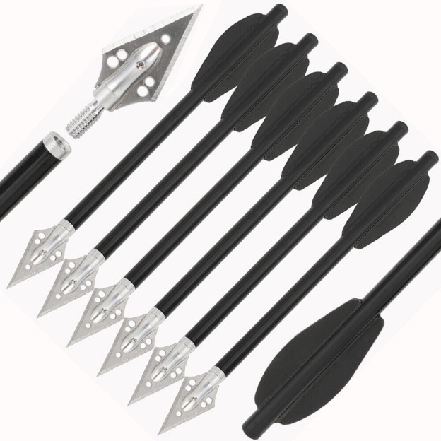 6.3 inch Aluminum Crossbow Bolts Arrows Blade Broadhead Vanes Hunting