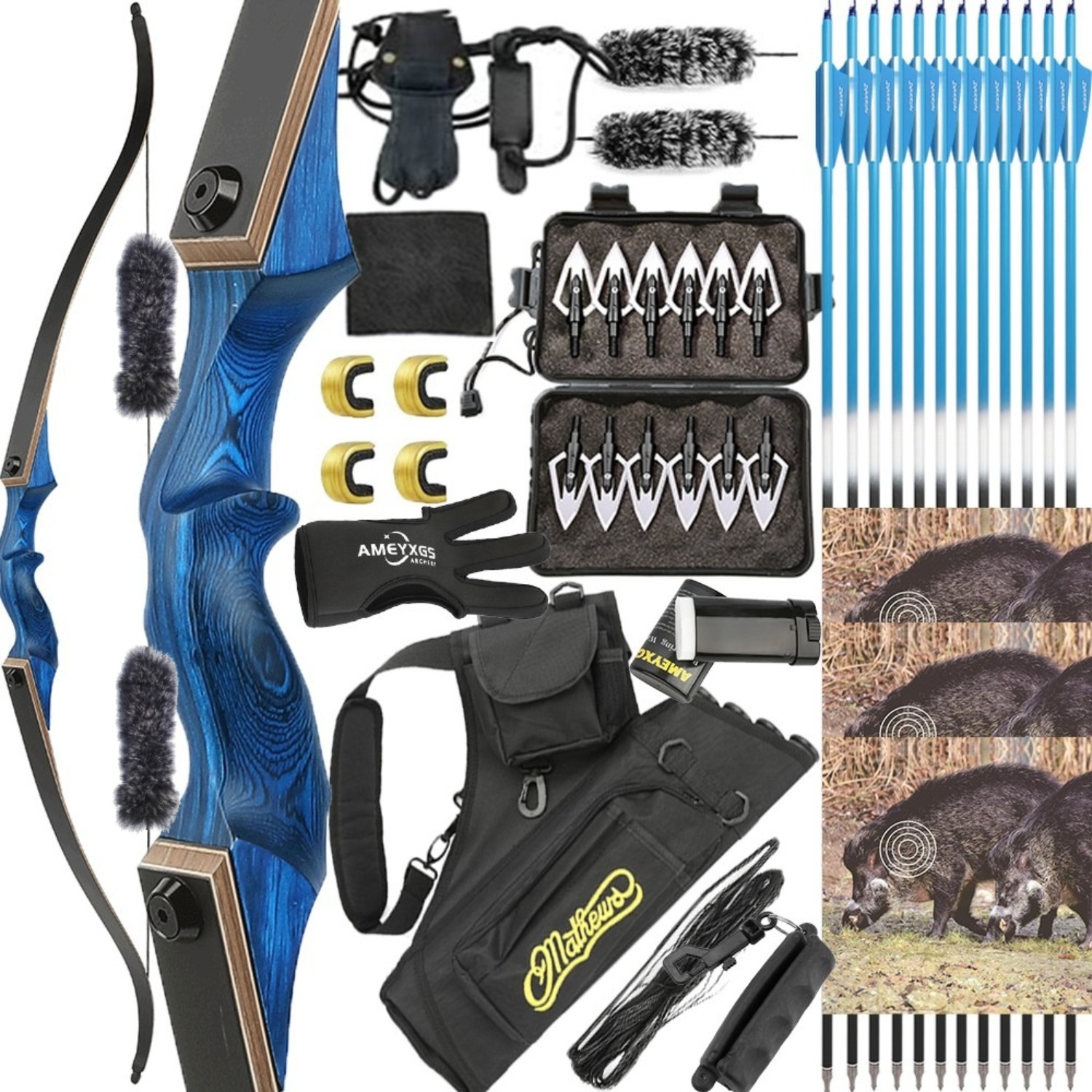 Black Hunter Takedown Recurve Bow Hunting Set 60" LH RH