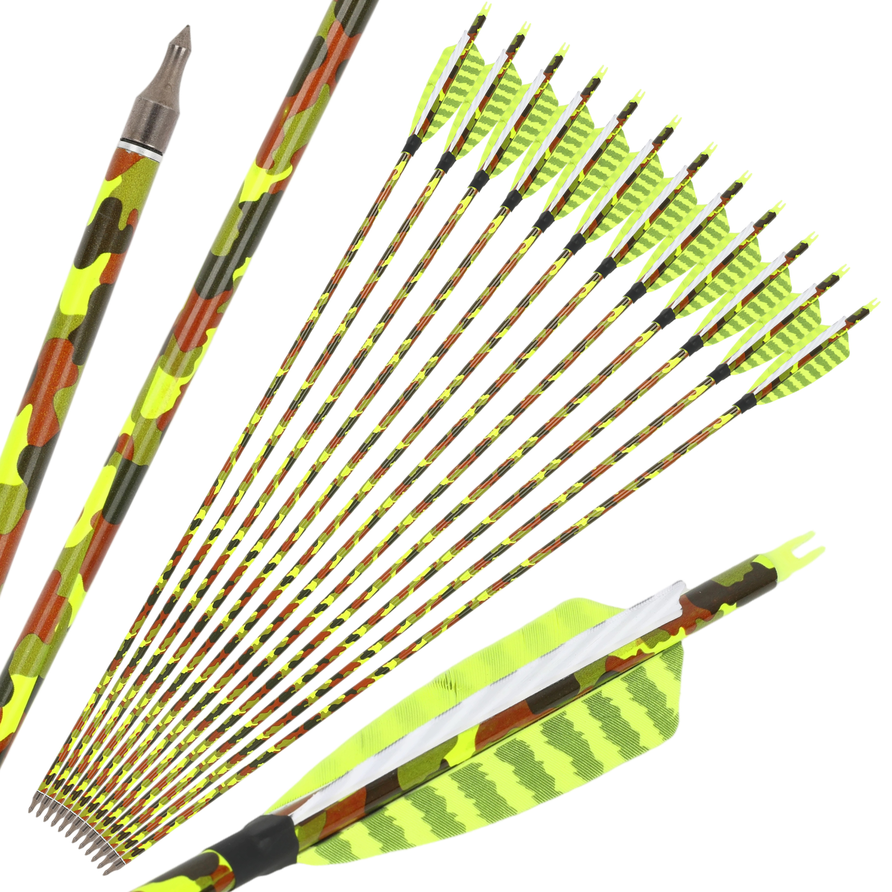 12pcs Mixed Carbon Arrows 4" Turkey Feather 30" Spine 500
