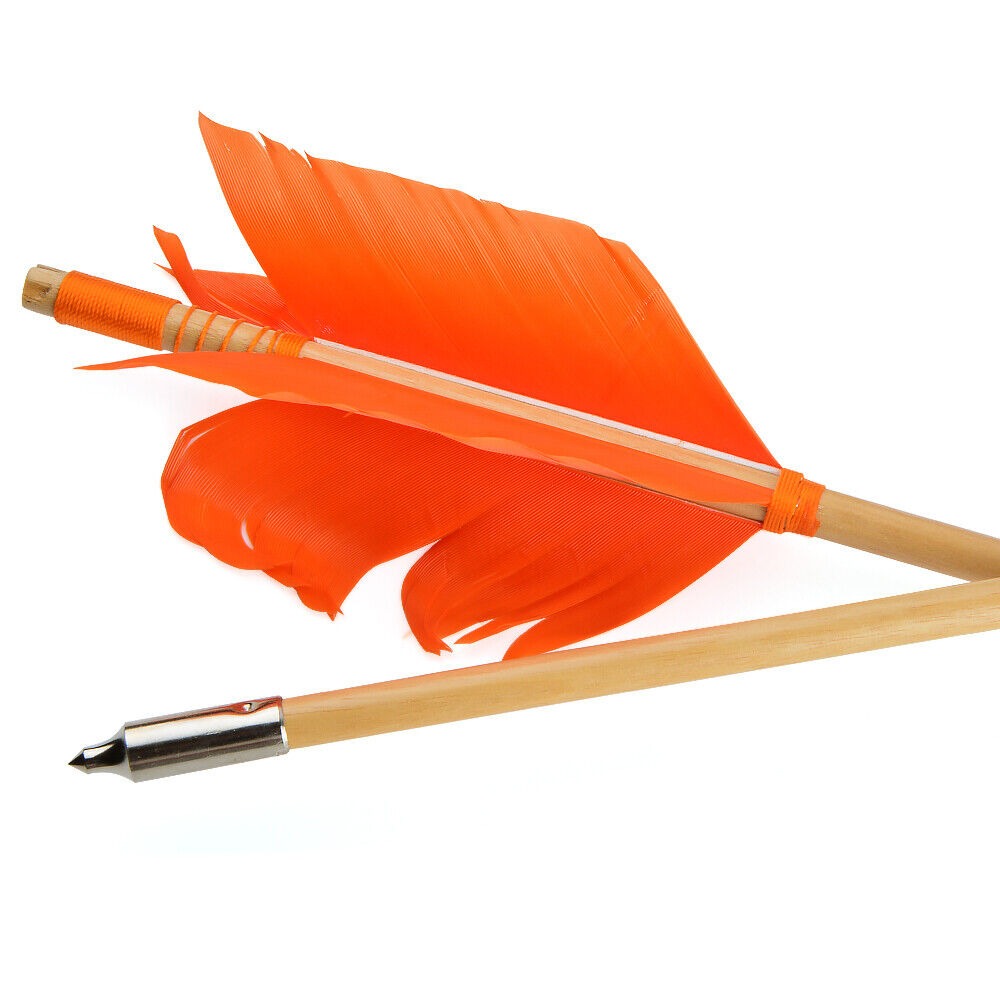Archery Wooden Arrows Flu-Flu 32" Feathers Traditional Longbow Target