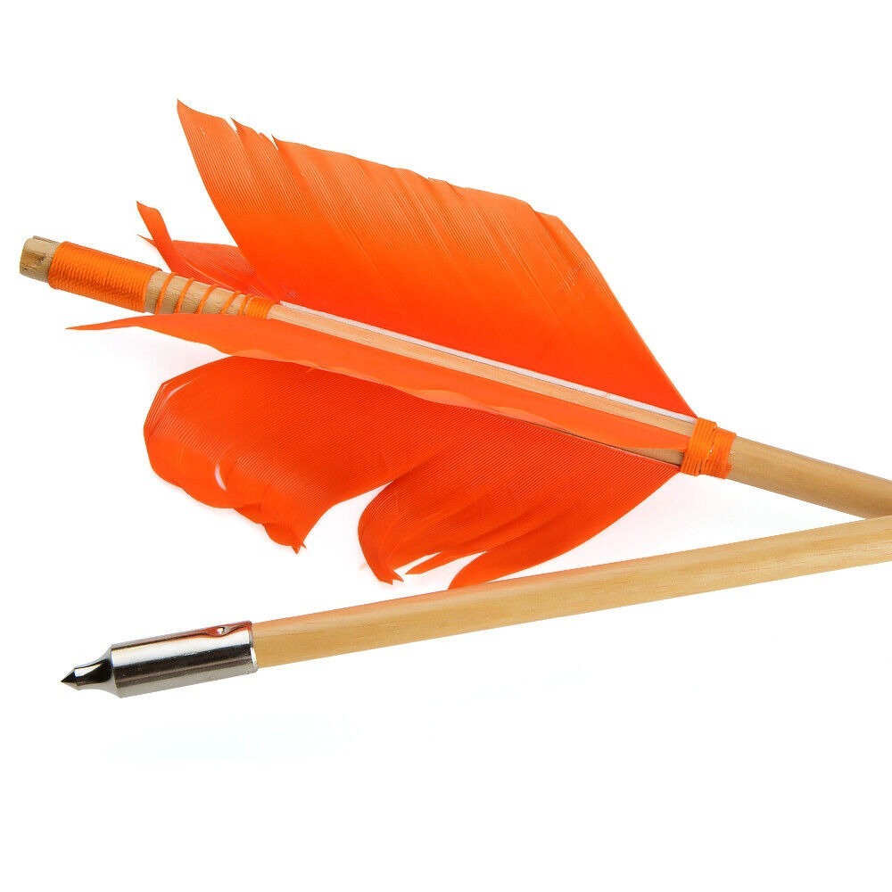 Archery Wooden Arrows Flu-Flu 32" Feathers Traditional Longbow Target