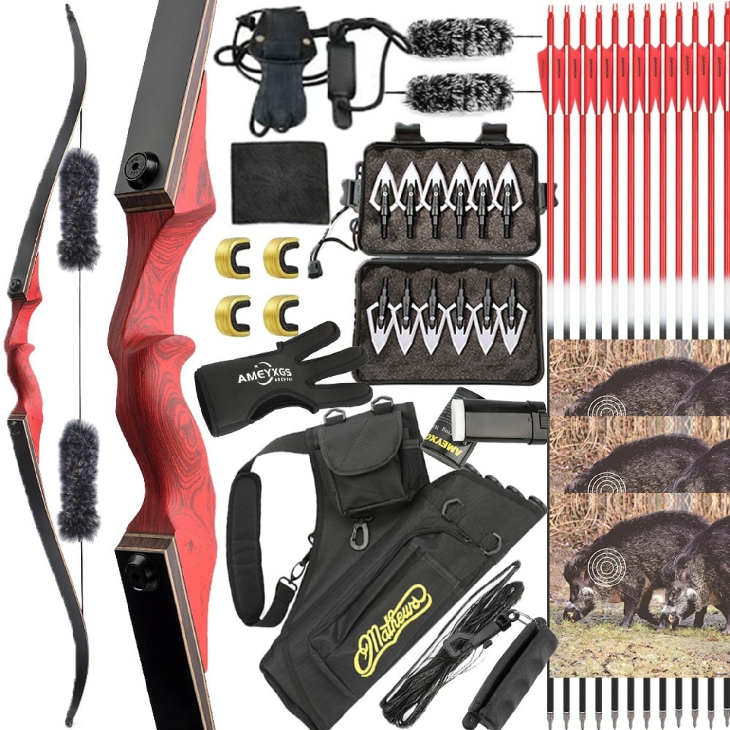 Black Hunter Takedown Recurve Bow Hunting Set 60" LH RH