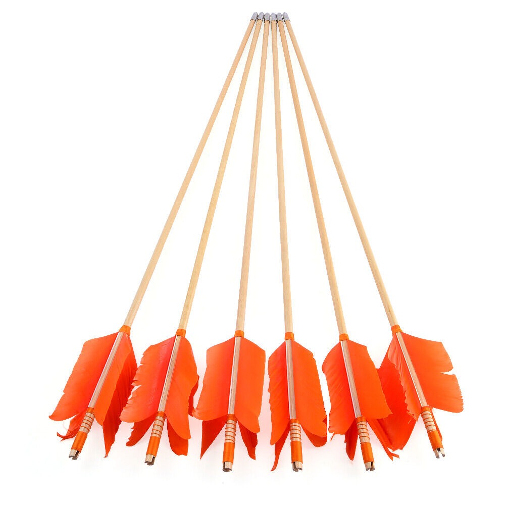 Archery Wooden Arrows Flu-Flu 32" Feathers Traditional Longbow Target