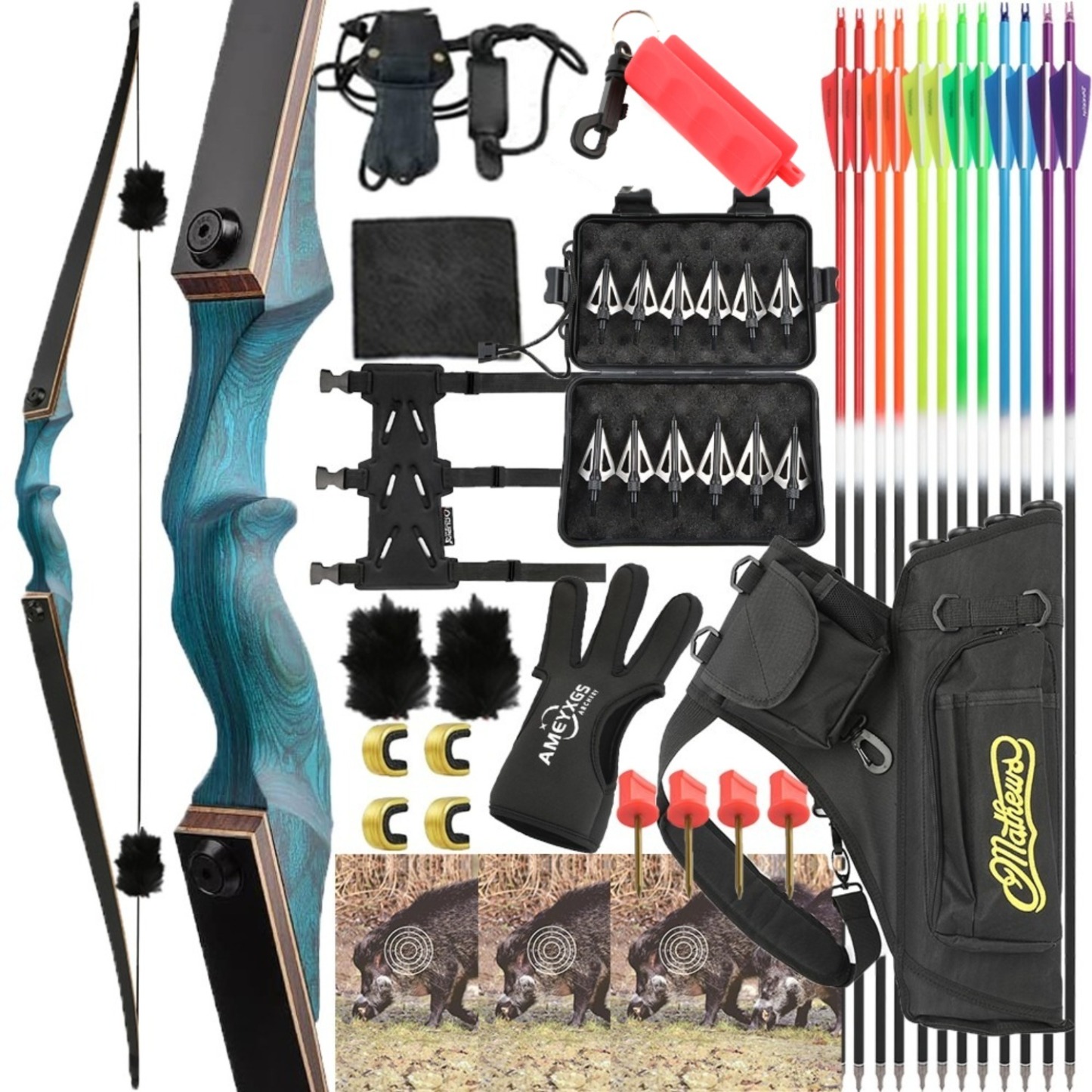 Black Hunter Takedown Longbow Hunting Bow Set 60" 20-60lbs LH RH