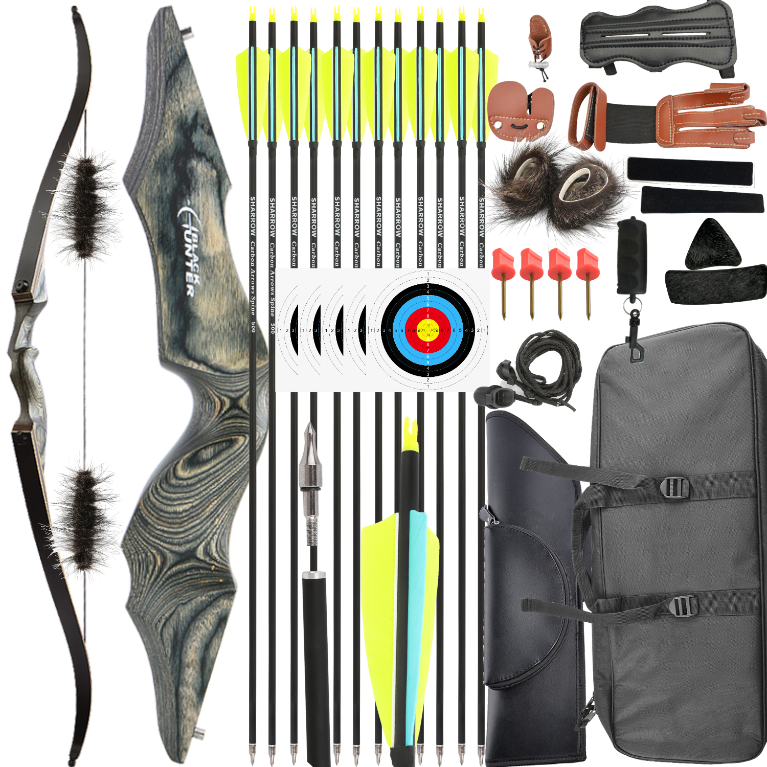 Black Hunter Recurve Bow Hunting Bow and Arrow Set LH RH