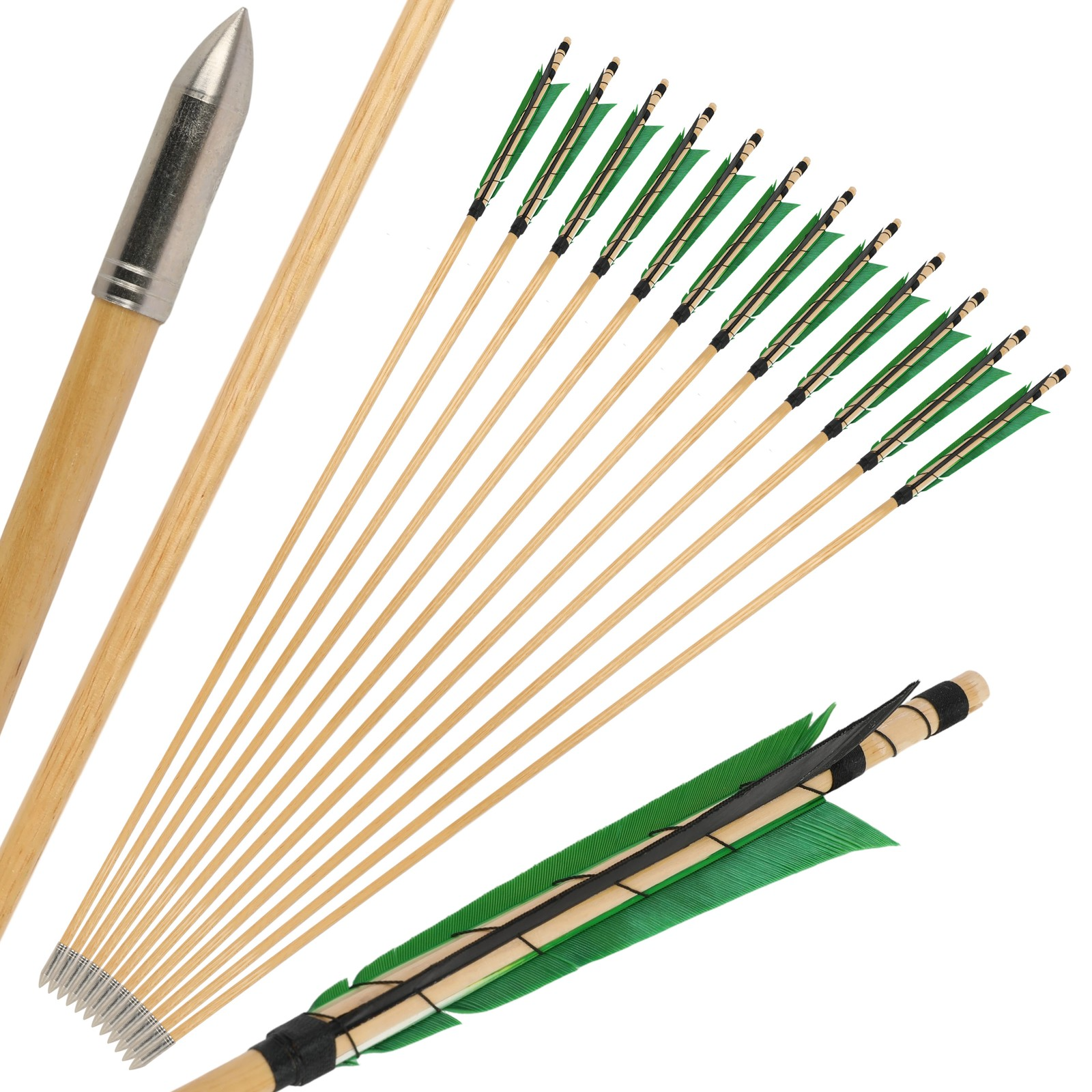32" Wooden Arrows 5" Turkey Feathers Traditional Longbow Archery