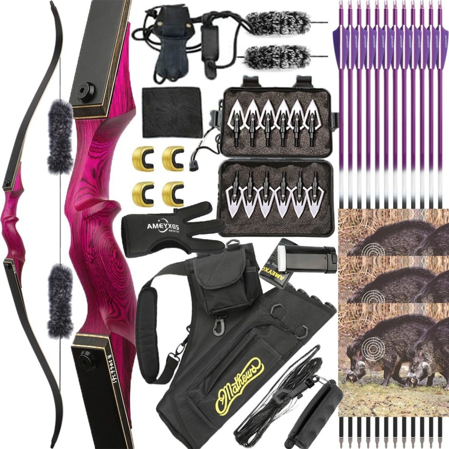 Black Hunter Takedown Recurve Bow Hunting Set 60" LH RH