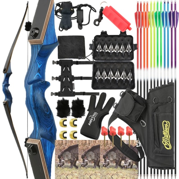 Black Hunter Takedown Longbow Hunting Bow Set 60" 20-60lbs LH RH