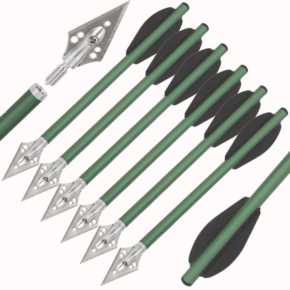 6.3 inch Aluminum Crossbow Bolts Arrows Blade Broadhead Vanes Hunting