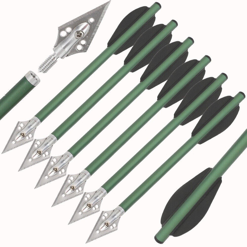 6.3 inch Aluminum Crossbow Bolts Arrows Blade Broadhead Vanes Hunting