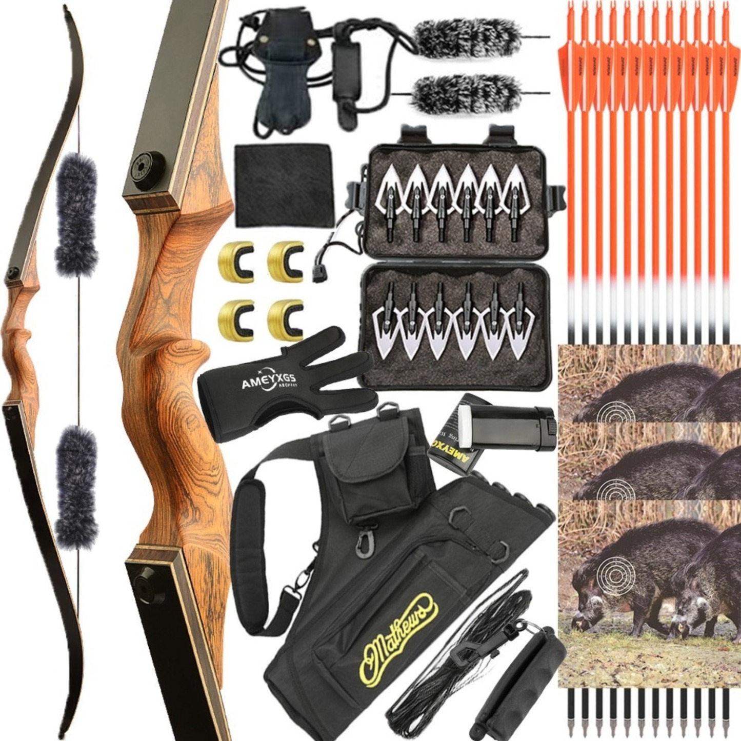 Black Hunter Takedown Recurve Bow Hunting Set 60" LH RH