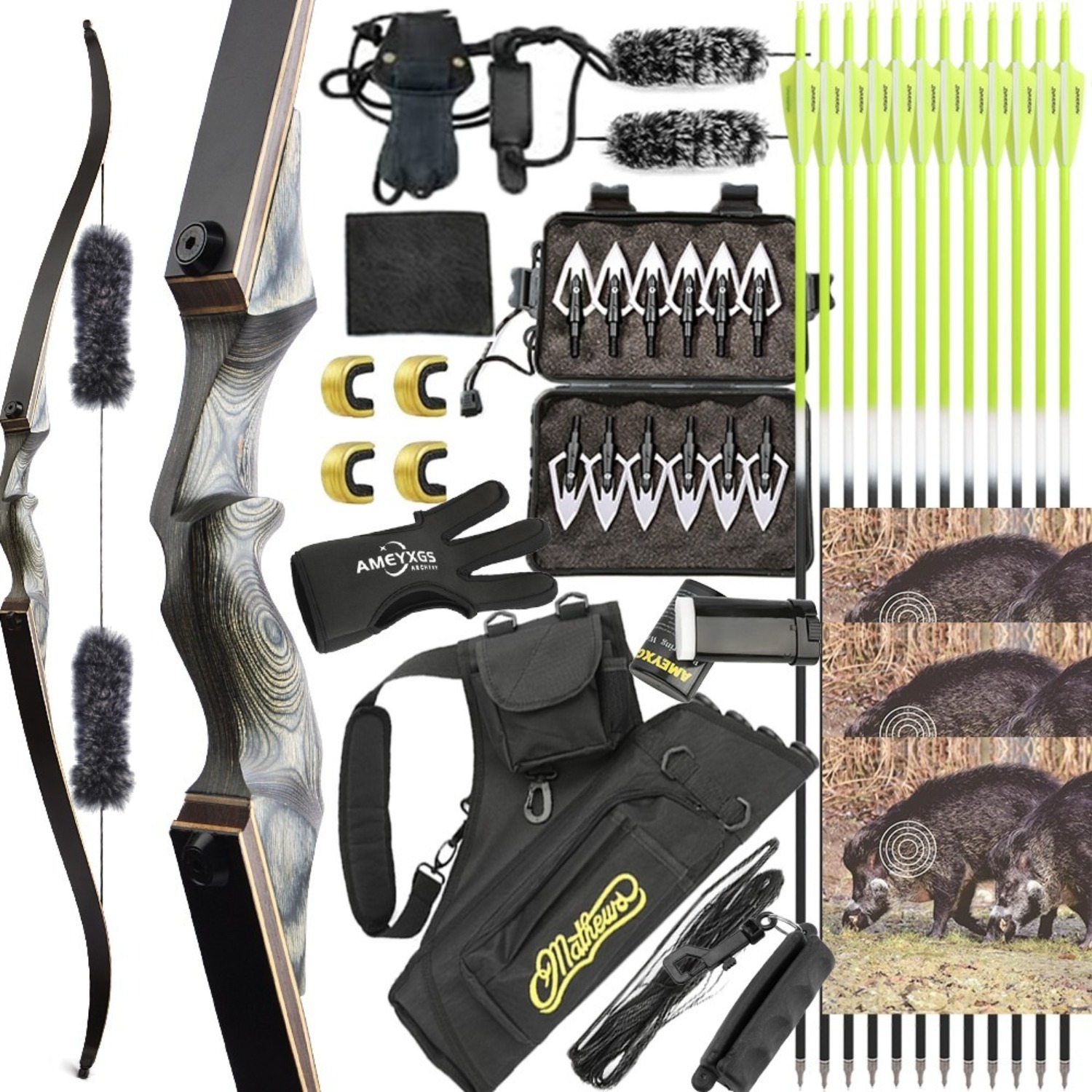 Black Hunter Takedown Recurve Bow Hunting Set 60" LH RH